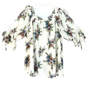 Signature Studio Blouse Women Small Cold Cut Out Shoulder Floral Cottage Boho